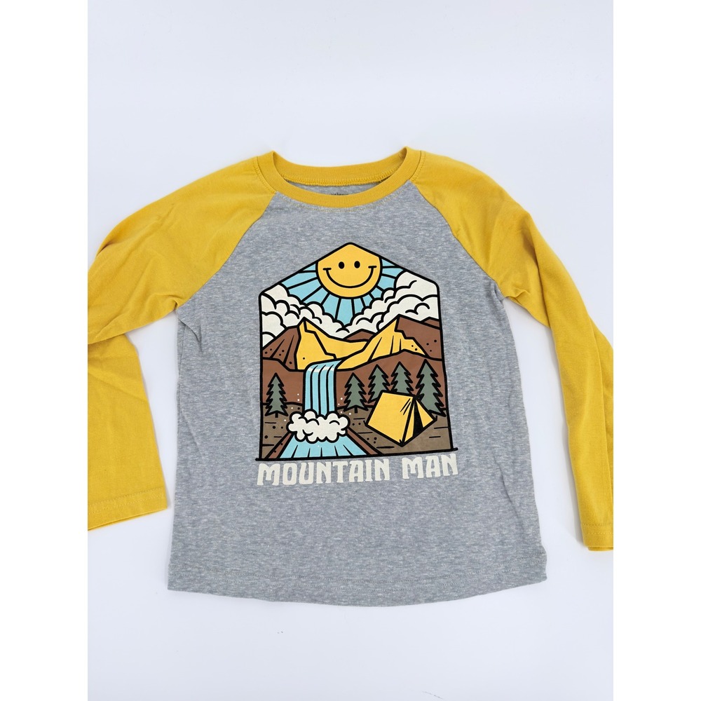 Jumping Beans Mountain Man Raglan Tee Modern Boys 5T Gray Yellow Baseball Shirt